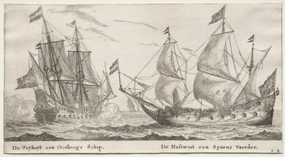 Varios barcos y vistas de Ámsterdam (Verscheffde Schepen en Gesichten van Amstelredam), Parte II: La Libertad, un barco de guerra. El Sabueso, un barco español de Clement de Jonghe