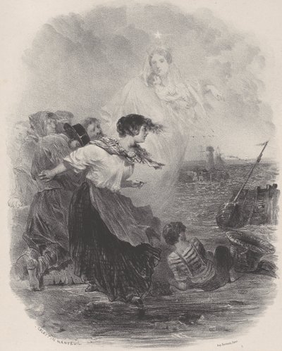 Mujer junto al Mar con la Madonna, Señalando un Barco, ca. 1848-62 de Célestin Nanteuil