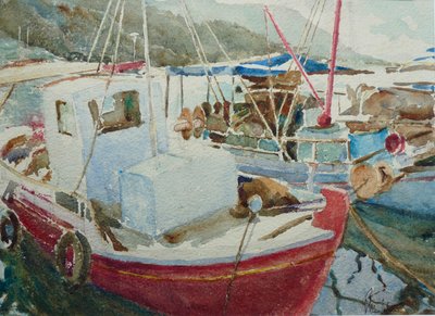 Barcos de pesca, Turquía, 2022 (acuarela) de Clive Wilson