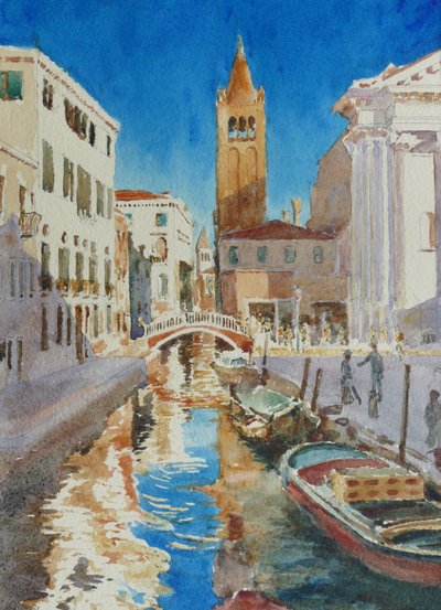 Río Di S. Barnaba, última hora de la tarde, Nochevieja, 2020 (acuarela) de Clive Wilson