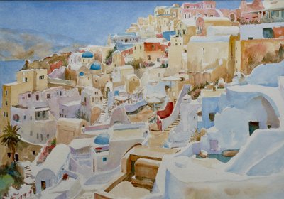 Santorini, Oia, 2019 (acuarela) de Clive Wilson