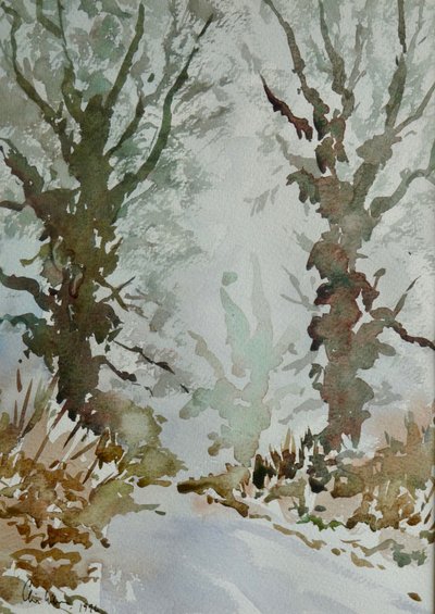 Los robles - mañana de niebla helada de Clive Wilson