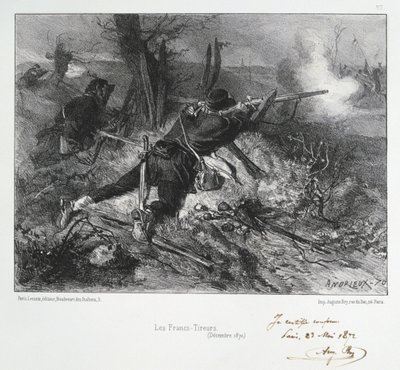 Guerra Franco-Prusiana 1870-1871: Fusileros franceses. De una serie de litografías de Clement August Andrieux sobre los Guardias Nacionales. de Clément Auguste Andrieux