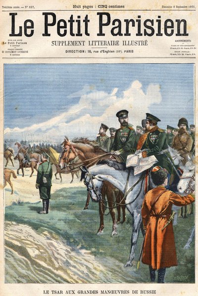 El Zar (Nicolás II) en las grandes maniobras de Rusia. Portada de 