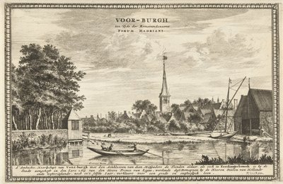 Vista de Voorburg Voor-burgh en la época de los romanos llamado Forum Hadriani (título sobre el objeto) de Coenraet Decker