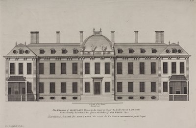 Elevación de Montague House a la corte de Great Russell Street, Holborn, c.1725 (grabado) de Colen Campbell