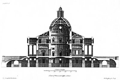 Sección del Castillo de Mereworth en Kent, grabado por H. Hulsbergh de Colen Campbell