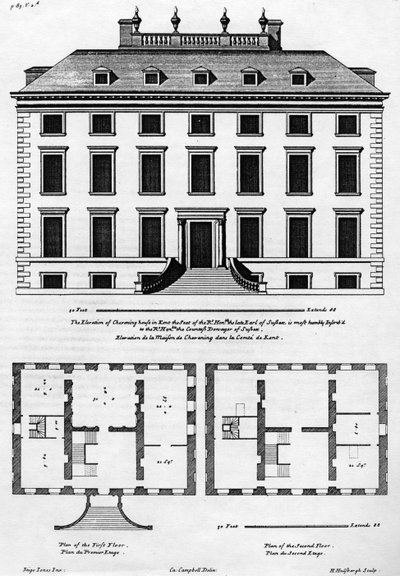 La elevación de Chevening House en Kent, grabado por H. Hilsbergh, ilustración de 