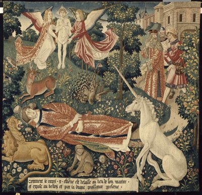 Unicornio. De: La tapicería de San Esteban. Escena 8: El cuerpo del mártir expuesto a las bestias, c. 1500 de Colijn de Coter after