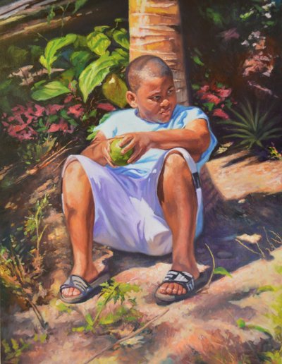 Niño, fruta del pan, coco de Colin Bootman