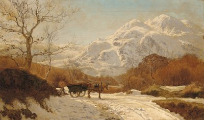 Recogiendo leña en un paisaje alpino de Colin Hunter
