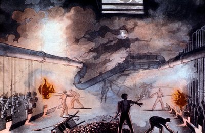 Cargando Retortas en el Establecimiento de Luz de Gas, Brick Lane, Londres, 1822 de Colin Mackenzie