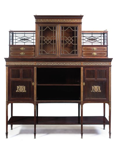 Gabinete lateral victoriano tardío con incrustaciones de Collinson and Lock