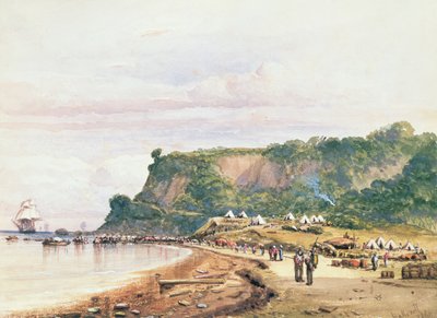 Desembarco de las tropas británicas y francesas en Varua en el Mar Negro desde el H.M.S. Bellerophon, 17 de julio de 1854 en la Guerra de Crimea de Colonel Ben Hallewell