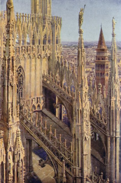 Una ala del Duomo y la Torre de San Gottardo, Milán de Commendator Formilli