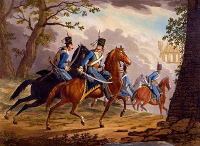 Húsares austriacos persiguiendo al enemigo, 1799 de Conrad Gessner