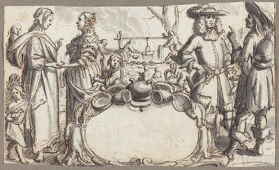 Alegoría de la pobreza y la riqueza (pluma y tinta marrón con aguada gris sobre papel verjurado) de Conrad Meyer