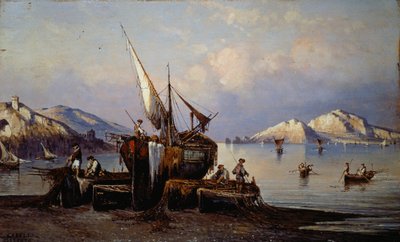 Pescadores en Nerano con la isla de Capri al fondo de Consalvo Carelli