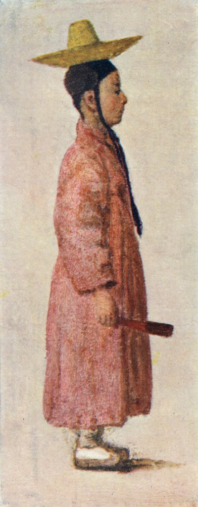 Un novio coreano con su pintoresco sombrero (litografía en color) de Constance J.D. Coulson