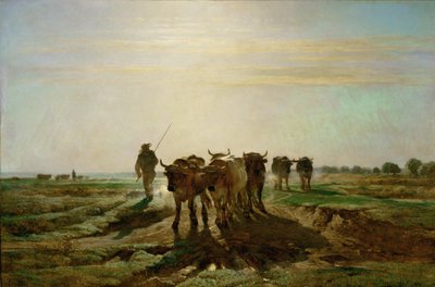 Boeufs se rendant au travail - ganado caminando al trabajo, mañana. 1855 ... de Constant-Emile Troyon
