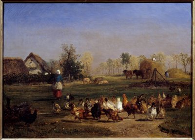 La provisión de las gallinas. El corral de Constant Emile Troyon