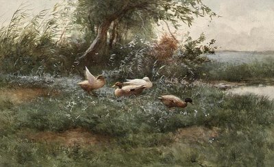 Patos junto a un estanque (óleo sobre lienzo) de Constant Artz