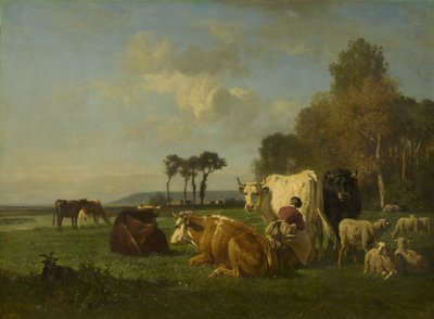 Ganado y ovejas en un paisaje, c.1855 de Constant Emile Troyon