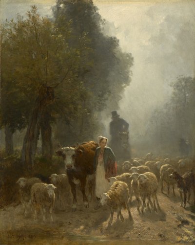 Yendo al mercado en una mañana brumosa, 1851 de Constant Emile Troyon