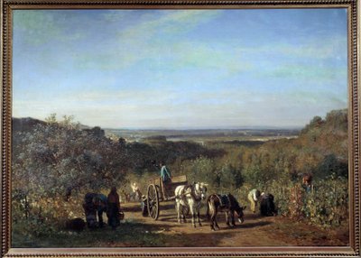 Cosecha en las orillas del Sena en Suresnes de Constant Emile Troyon