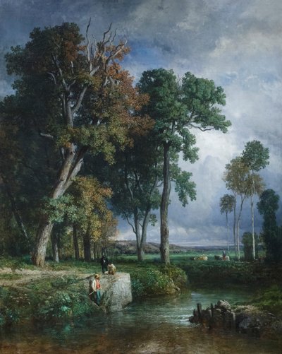 Los pescadores, c.1850 (óleo sobre lienzo) de Constant Emile Troyon