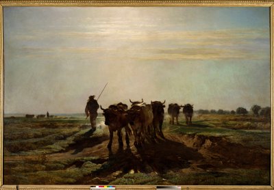 Los bueyes yendo al arado, efecto de la mañana de Constant Emile Troyon