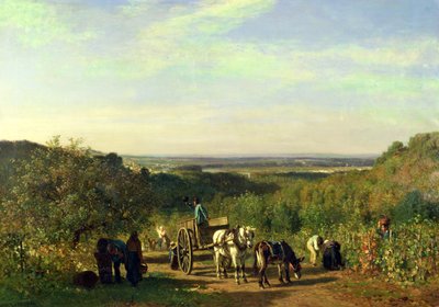 Vista desde las Cimas de las Colinas de Suresnes o, La Vendimia en Suresnes de Constant Emile Troyon