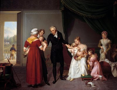 Alibert vacunando a un niño en el Castillo de Liancourt de Constant Joseph Desbordes