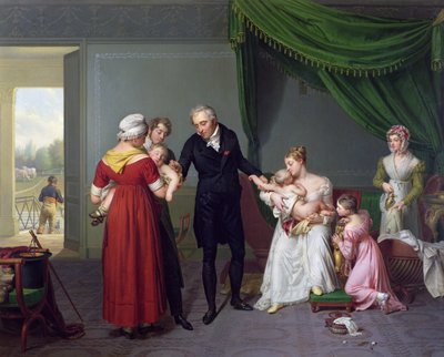 Barón Jean Louis Alibert (1768-1837) realizando la vacunación contra la viruela en el Castillo de Liancourt, c.1820 de Constant Joseph Desbordes