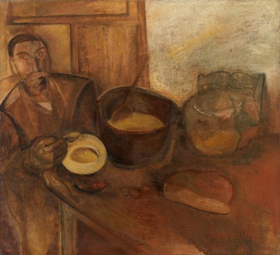 Hombre comiendo sopa de leche (óleo sobre lienzo) de Constant Permeke