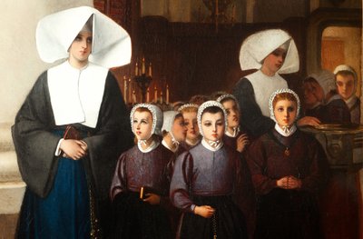 Pintura. Firmado y fechado: Constant Meunier 1864. Los huérfanos. Óleo sobre lienzo. Detalle. de Constantin Emile Meunier