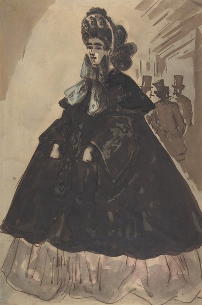 Una dama con sombrero y abrigo, siglo XIX de Constantin Guys