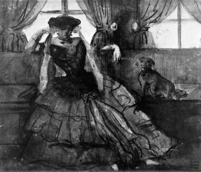 Una dama con su perro, siglo XIX, 1930 de Constantin Guys