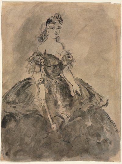 En el baile (recto), La mujer con el abanico, después de Goya (verso), siglo XIX de Constantin Guys
