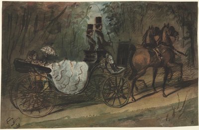 Carruaje en el Bois de Boulogne, 1800s de Constantin Guys