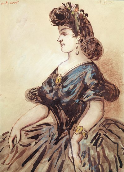 Retrato de medio cuerpo de una mujer de Constantin Guys
