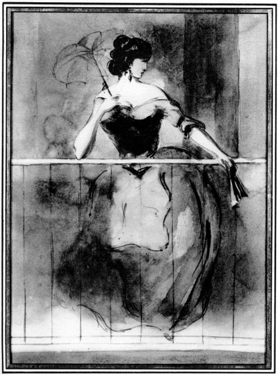 Dama en un balcón, siglo XIX, 1930 de Constantin Guys
