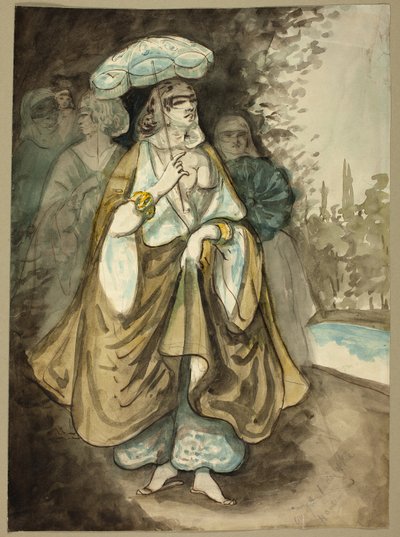 Una de las damas del harén (recto); Fragmento de un paisaje (verso) de Constantin Guys
