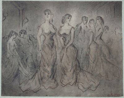 Escena interior de una casa de citas, con mujeres y hombres, hacia 1875 de Constantin Guys