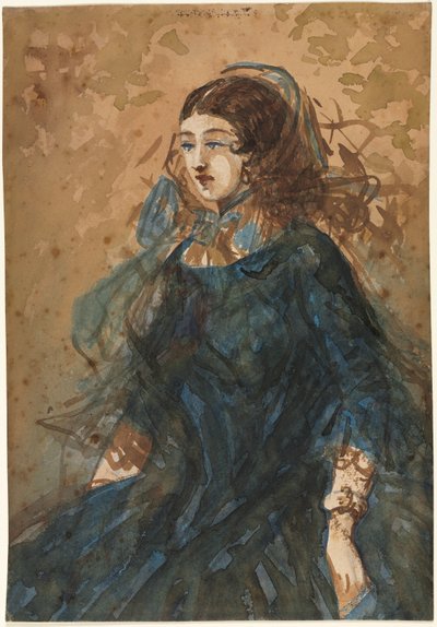Mujer con vestido azul (recto), Escena de campamento de guerra (verso) de Constantin Guys