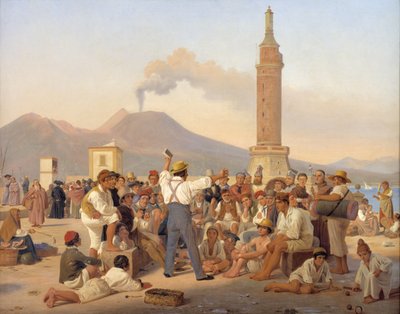 Un recitador de "Orlando Furioso" en el Molo, Nápoles de Constantin Hansen