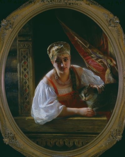 Belleza rusa con gato de Constantine Egorovitch Makovsky