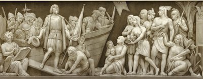 Desembarco de Cristóbal Colón El friso en la Rotonda del Capitolio de los Estados Unidos, 1860-1873 de Constantino Brumidi