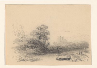 Paisaje con agua y bote de remos de Constantinus Cornelis Huysmans (signed by artist)