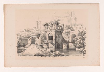 Puente con torre cubierta El paisaje (título de la serie) de Constantinus Cornelis Huysmans